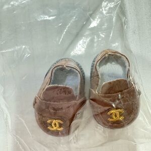 Chic Brown Toy Labubu Shoes with Gold Accents